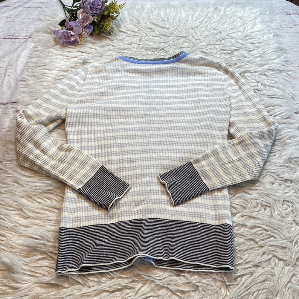 Margaret O'Leary Cream & Blue Striped Button Cardigan - Picture 9 of 9
